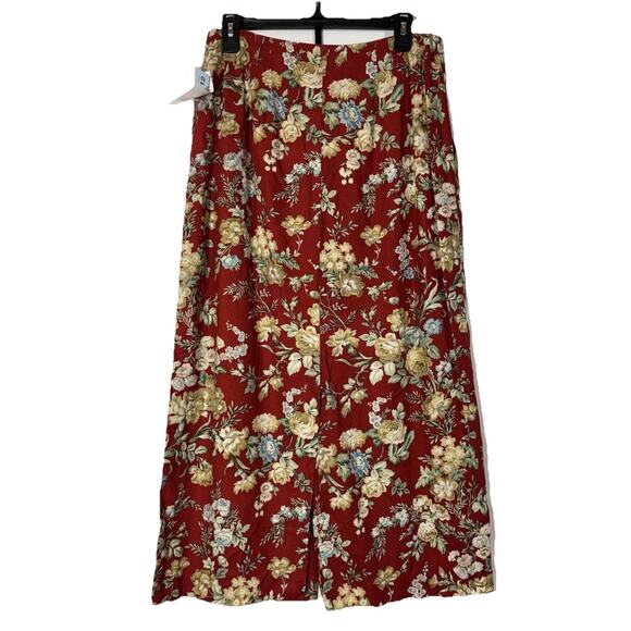 Vintage Cherry Red Skirt Floral Maxi Button Front Orvis Linen Blend NEW 12 USA - Picture 8 of 12